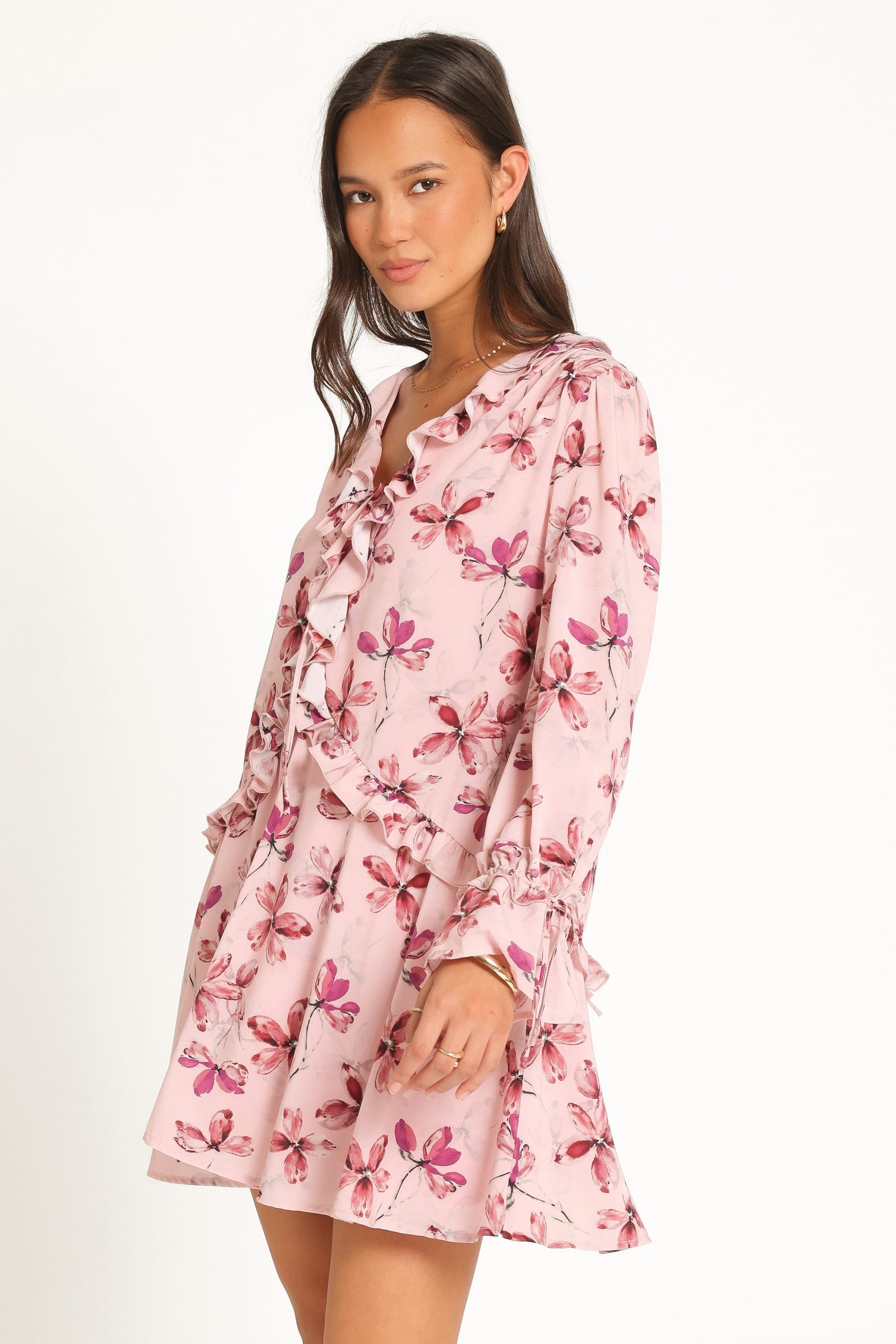 Tarly Frill Mini Dress - Pink Floral - Image 4