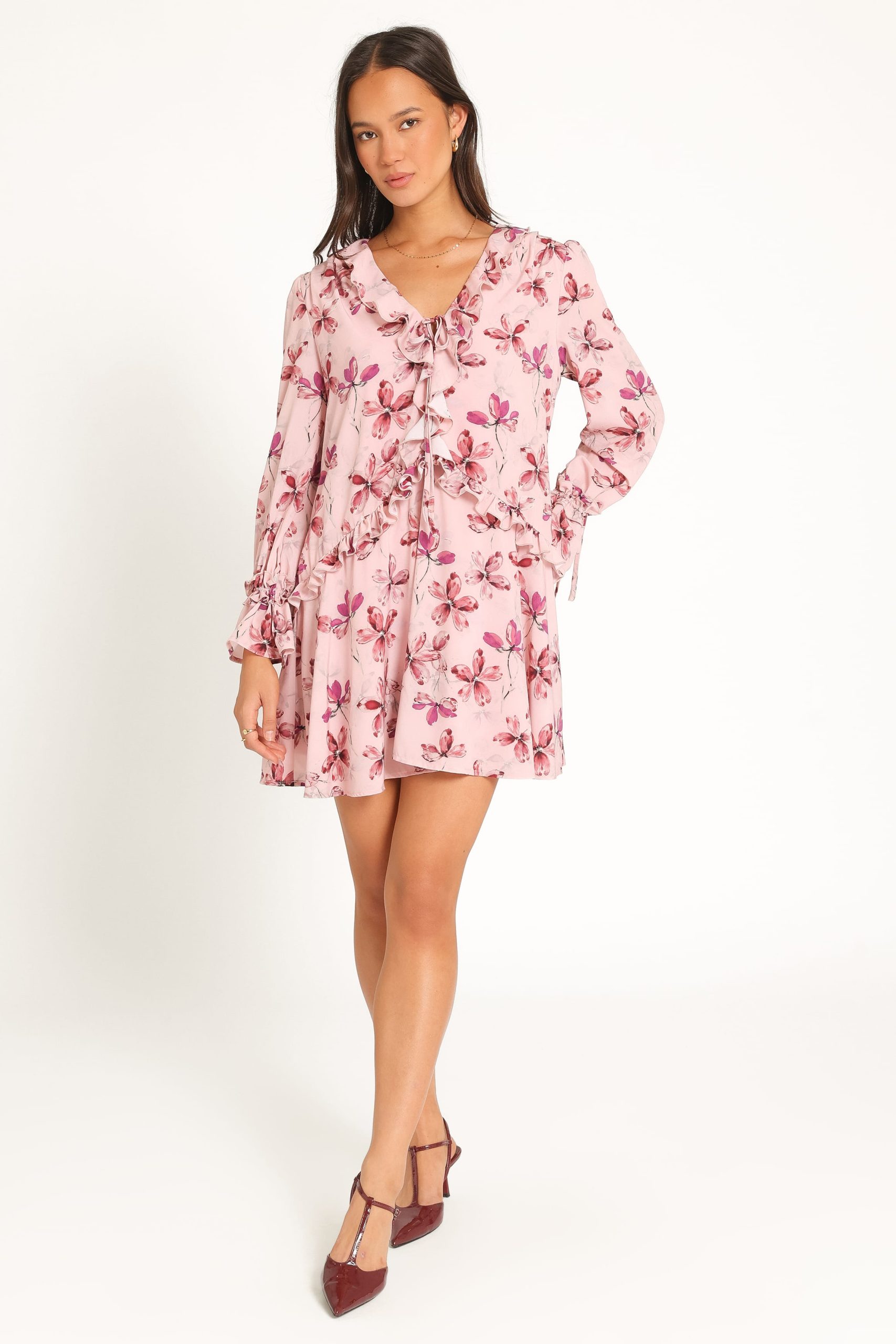 Tarly Frill Mini Dress - Pink Floral - Image 3