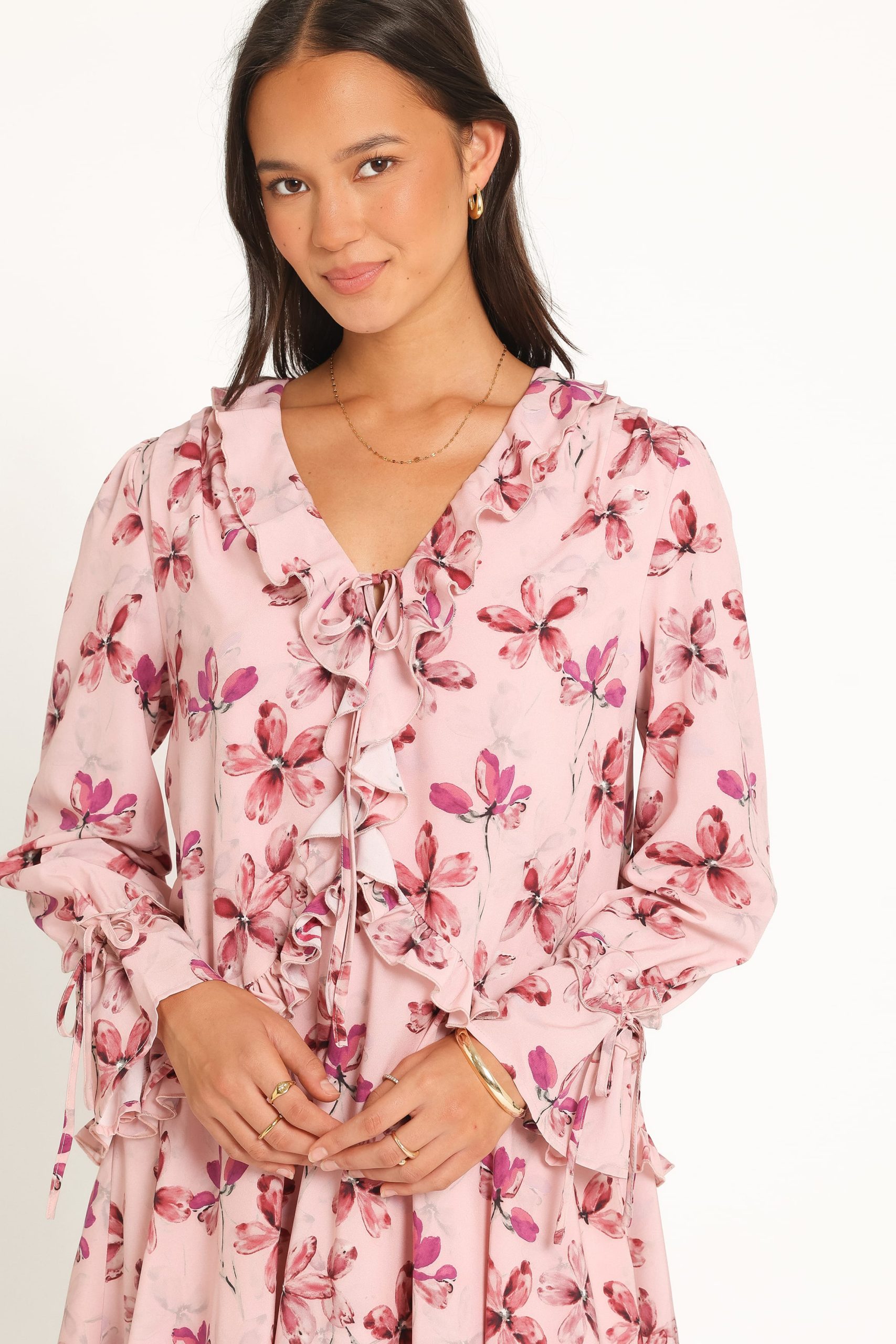 Tarly Frill Mini Dress - Pink Floral - Image 6