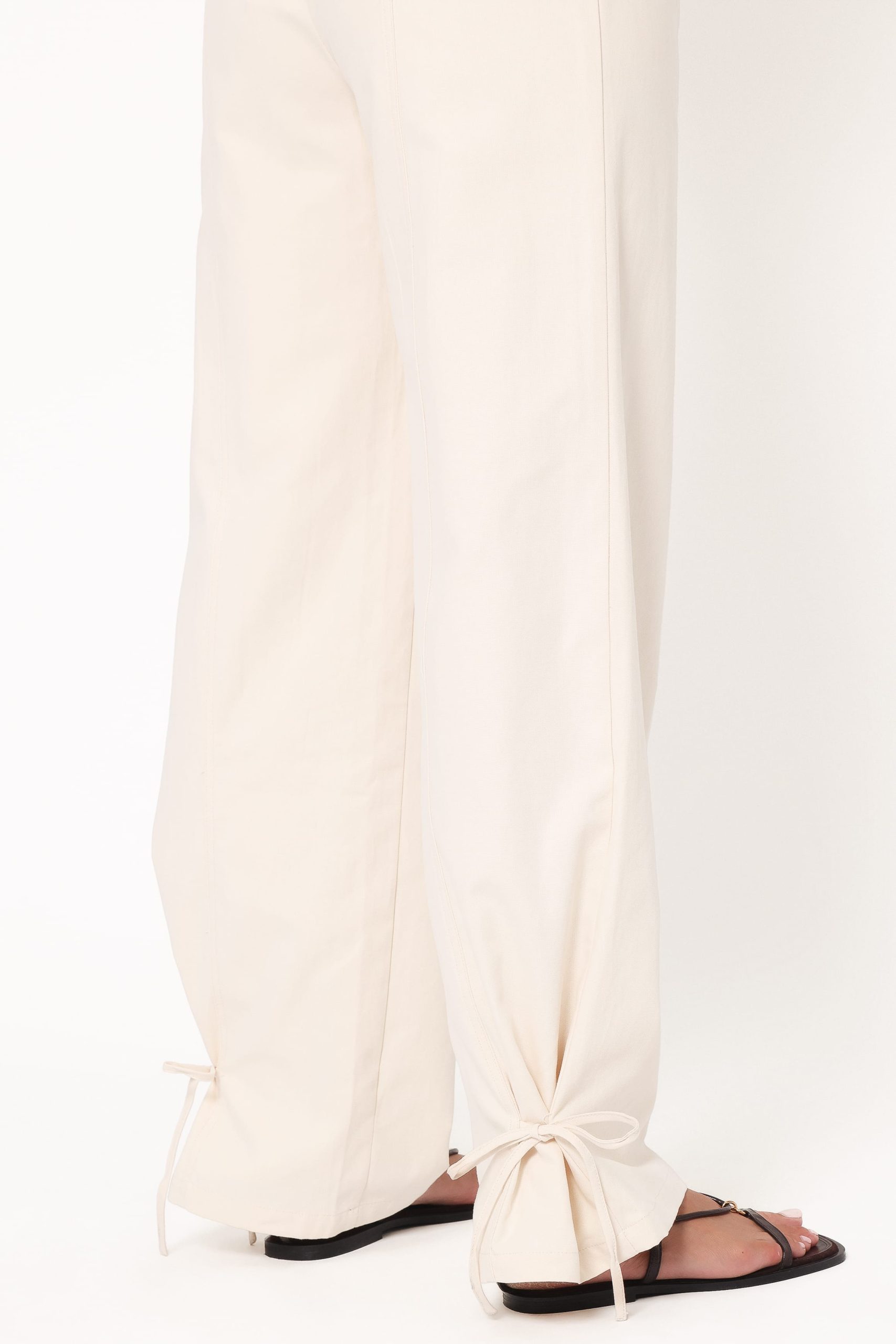 Asher Tie Detail Tapered Leg Pants - Cream - Image 2