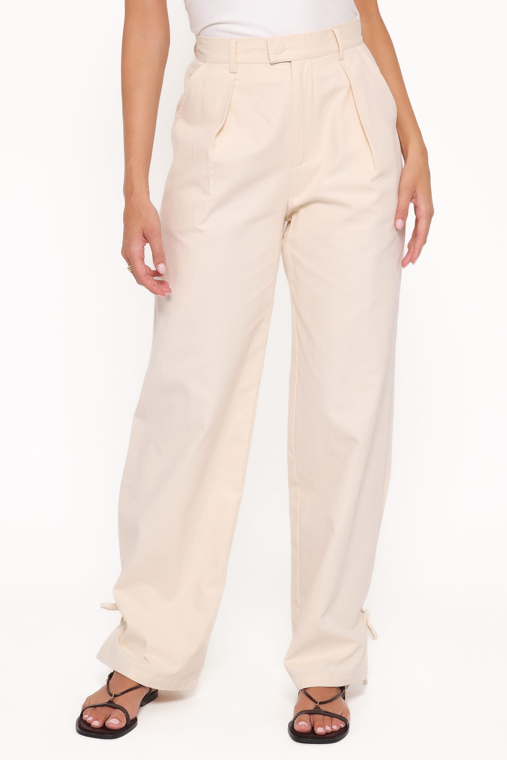 Asher Tie Detail Tapered Leg Pants - Cream - Image 5