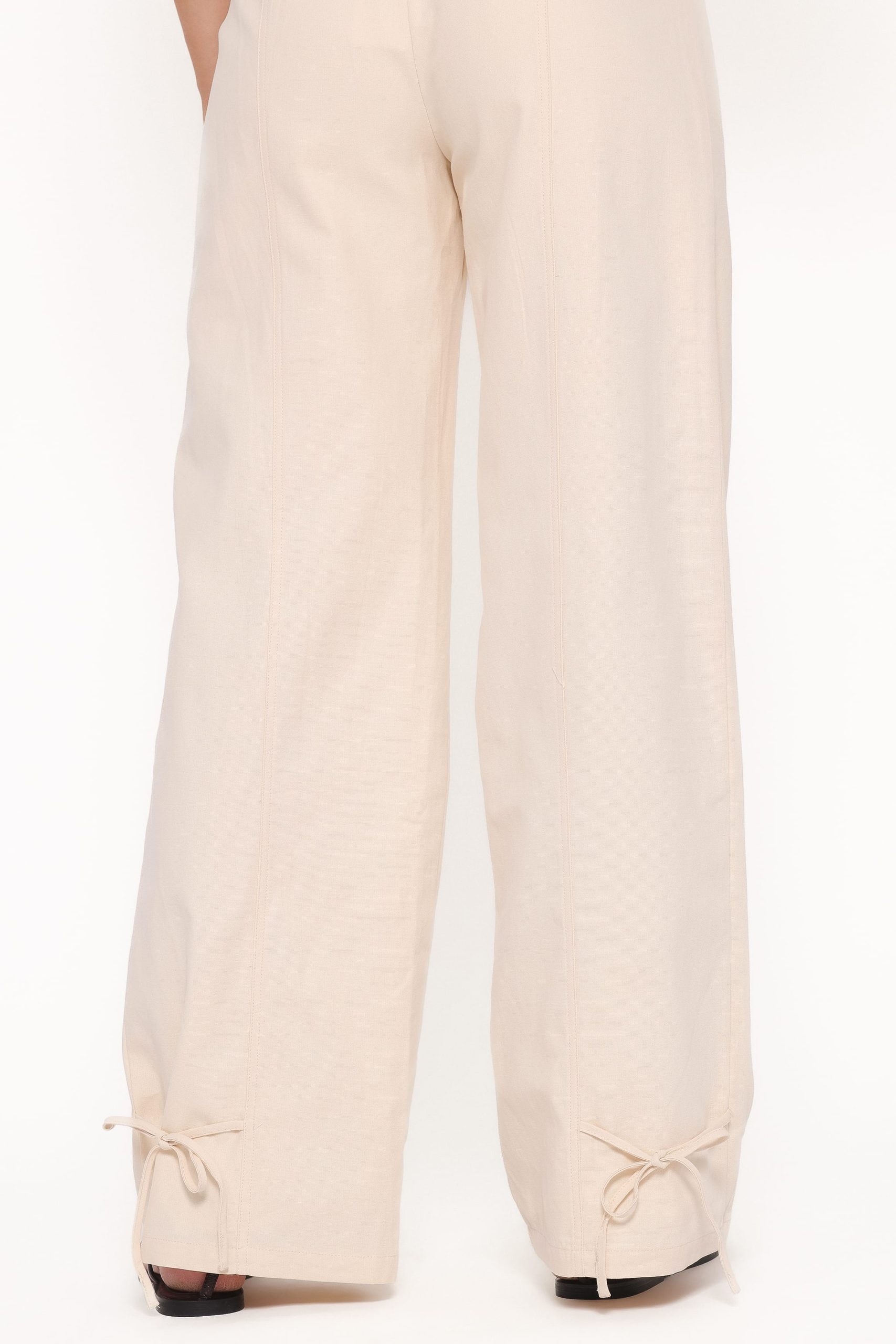 Asher Tie Detail Tapered Leg Pants - Cream - Image 6