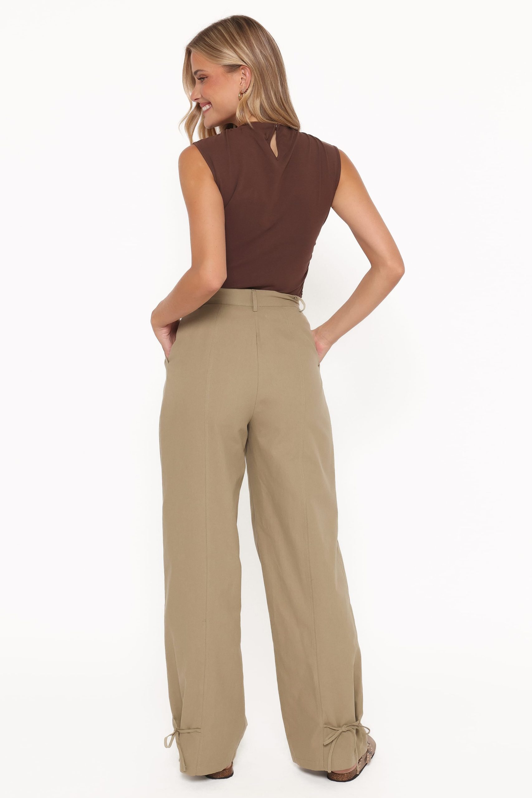 Asher Tie Detail Tapered Leg Pants - Olive - Image 4