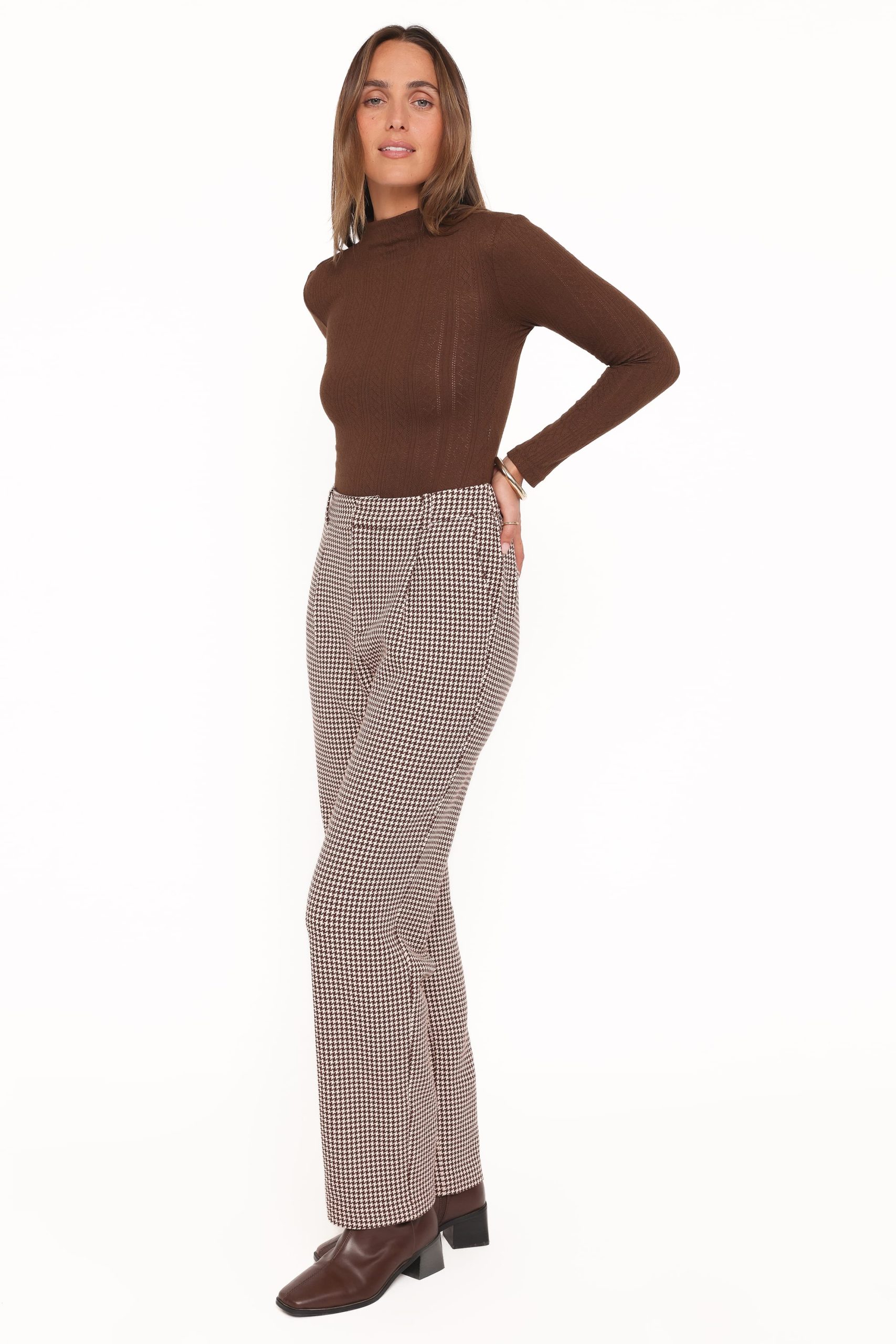 Jessie Straight Leg Trouser Pants - Brown Houndstooth - Image 4