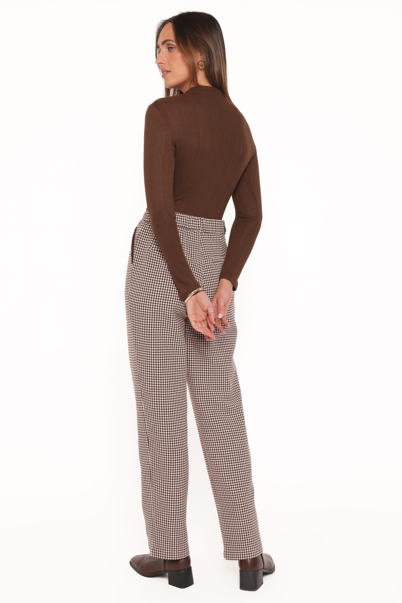 Jessie Straight Leg Trouser Pants - Brown Houndstooth - Image 5