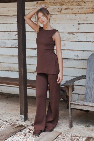Beth Knitted Pant Set - Chocolate