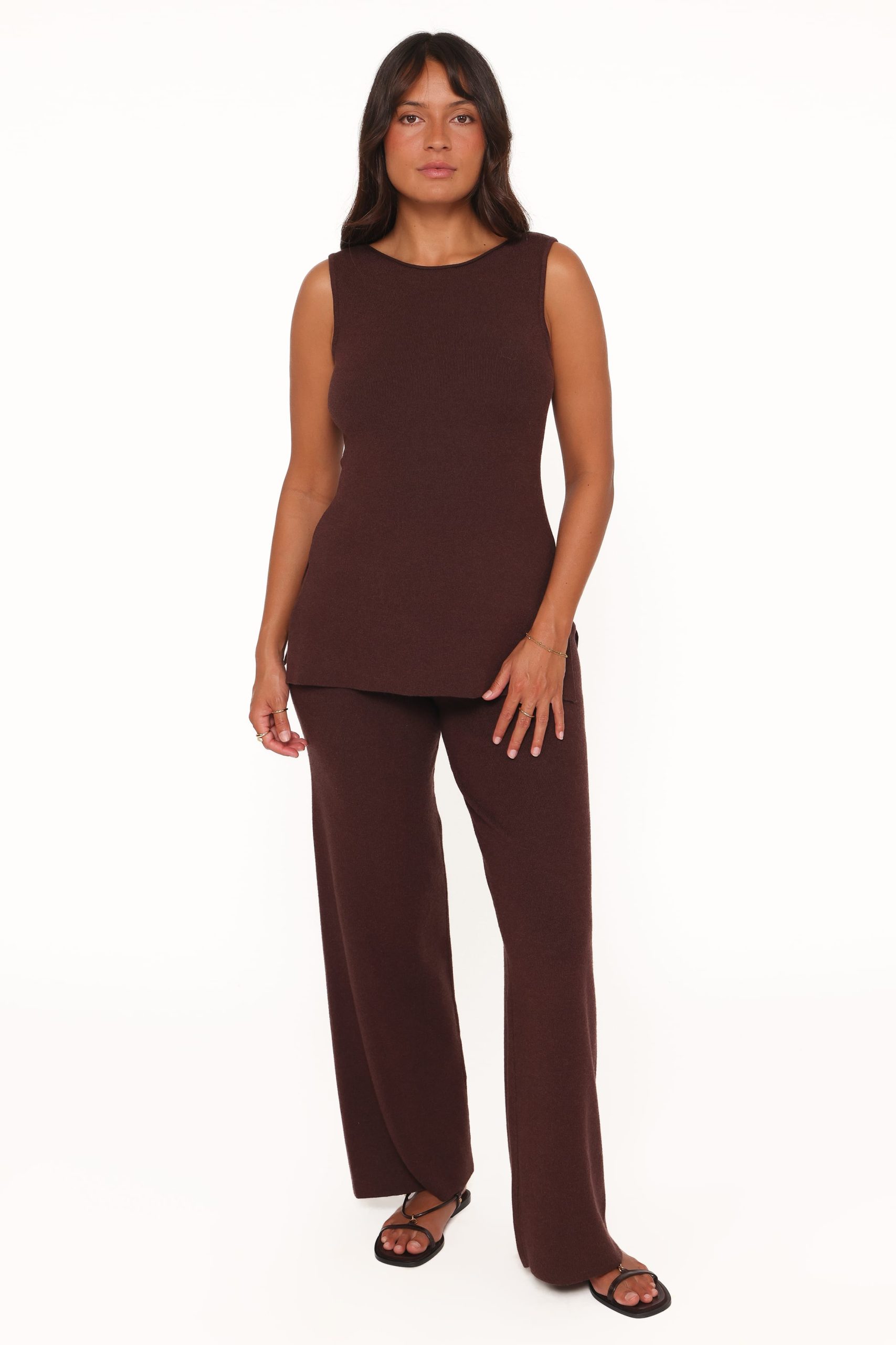 Beth Knitted Pant Set - Chocolate - Image 2