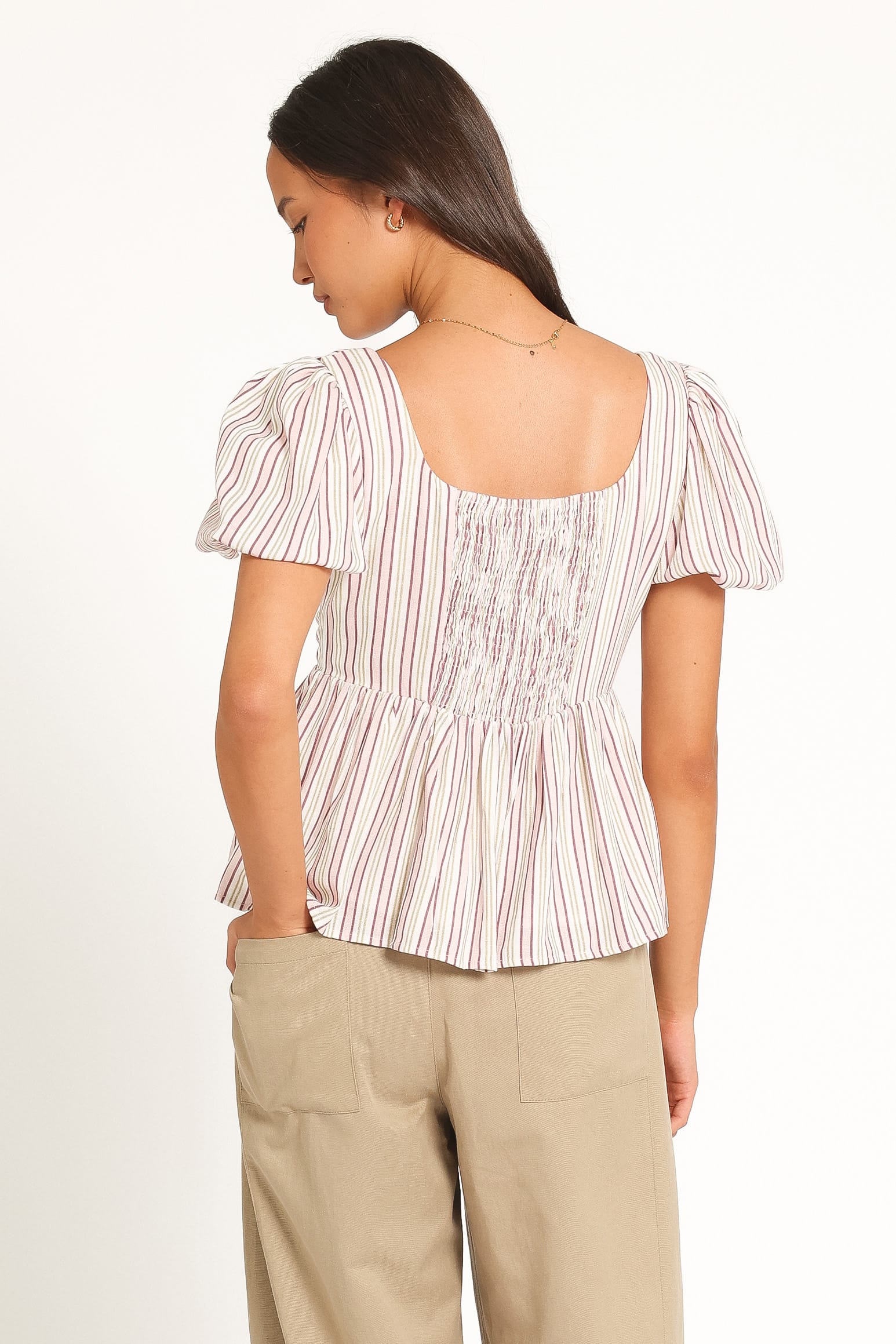 Brissa Puff Sleeve Blouse - Pink Candy Stripe - Image 5