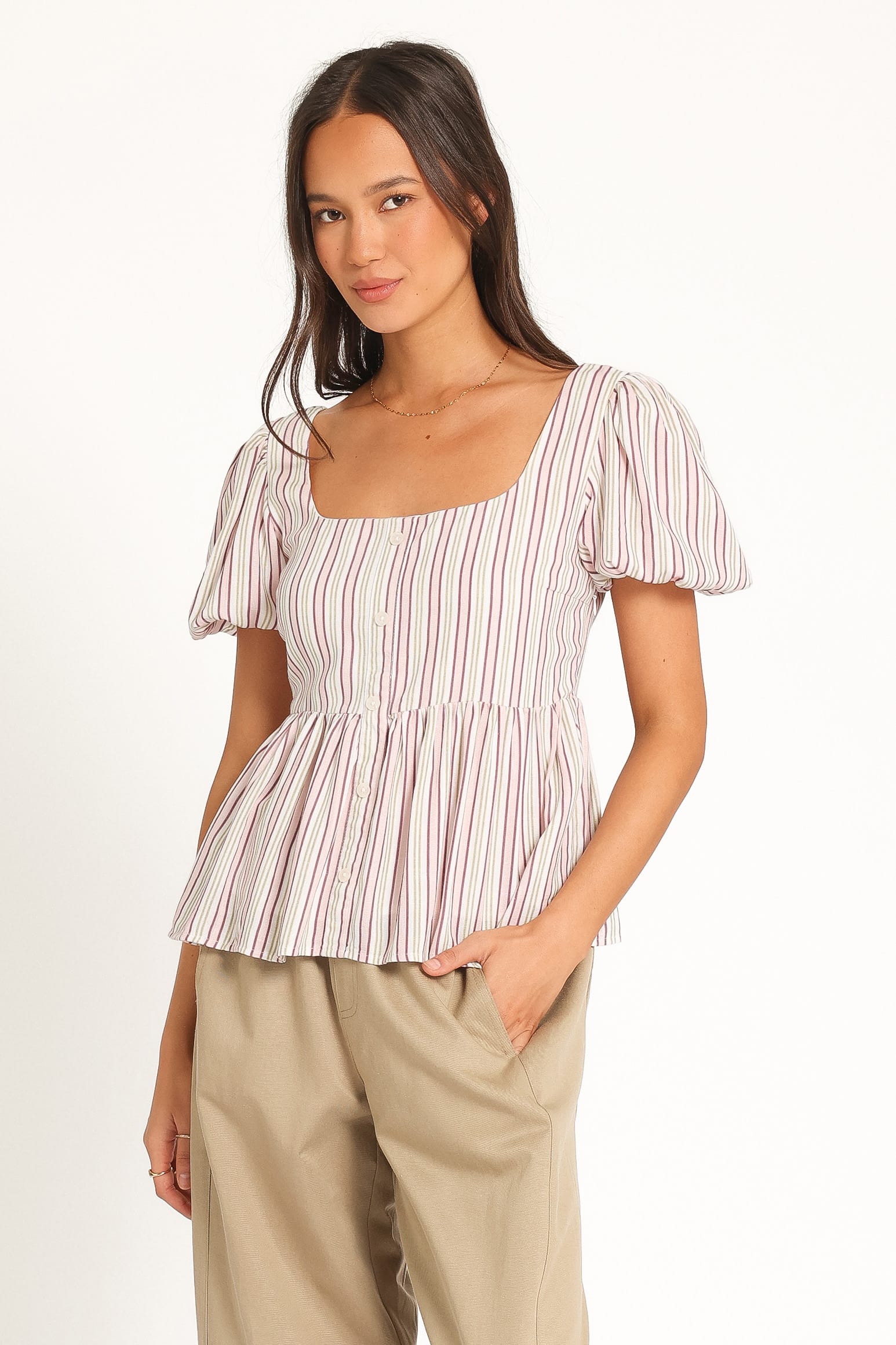 Brissa Puff Sleeve Blouse - Pink Candy Stripe - Image 4