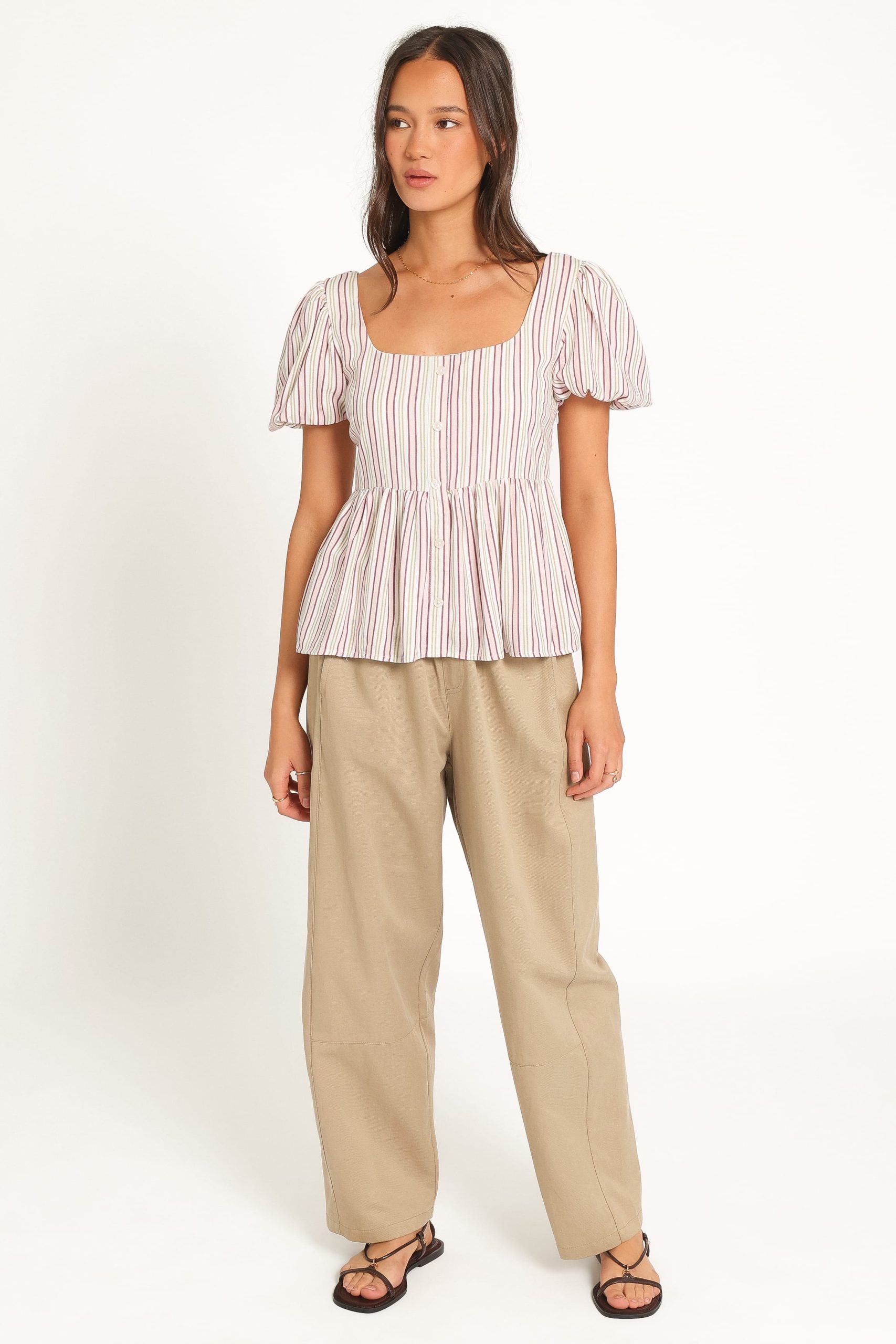 Brissa Puff Sleeve Blouse - Pink Candy Stripe - Image 6