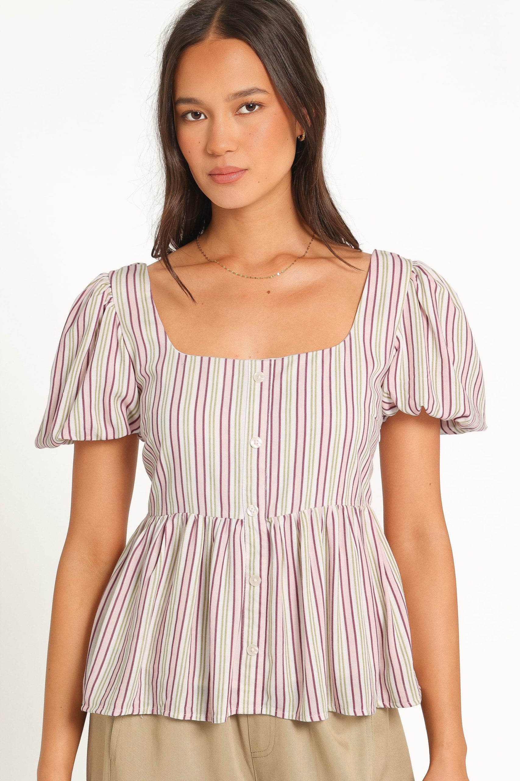 Brissa Puff Sleeve Blouse - Pink Candy Stripe - Image 3