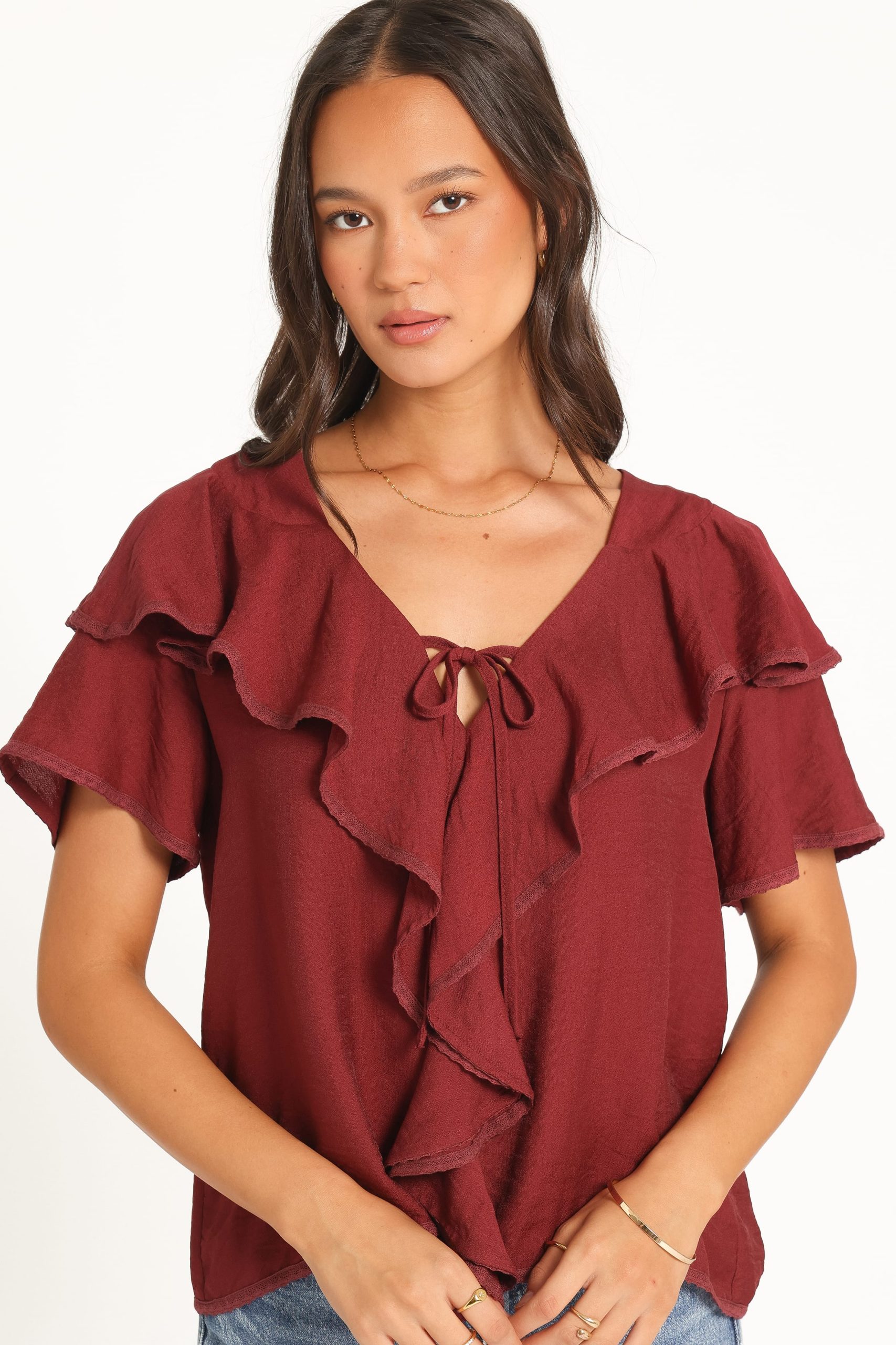 Delores Ruffle Top - Wine - Image 3