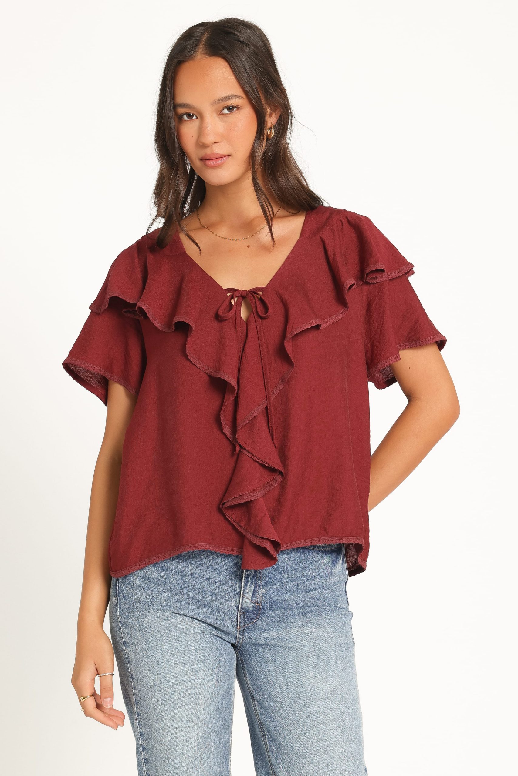 Delores Ruffle Top - Wine - Image 2