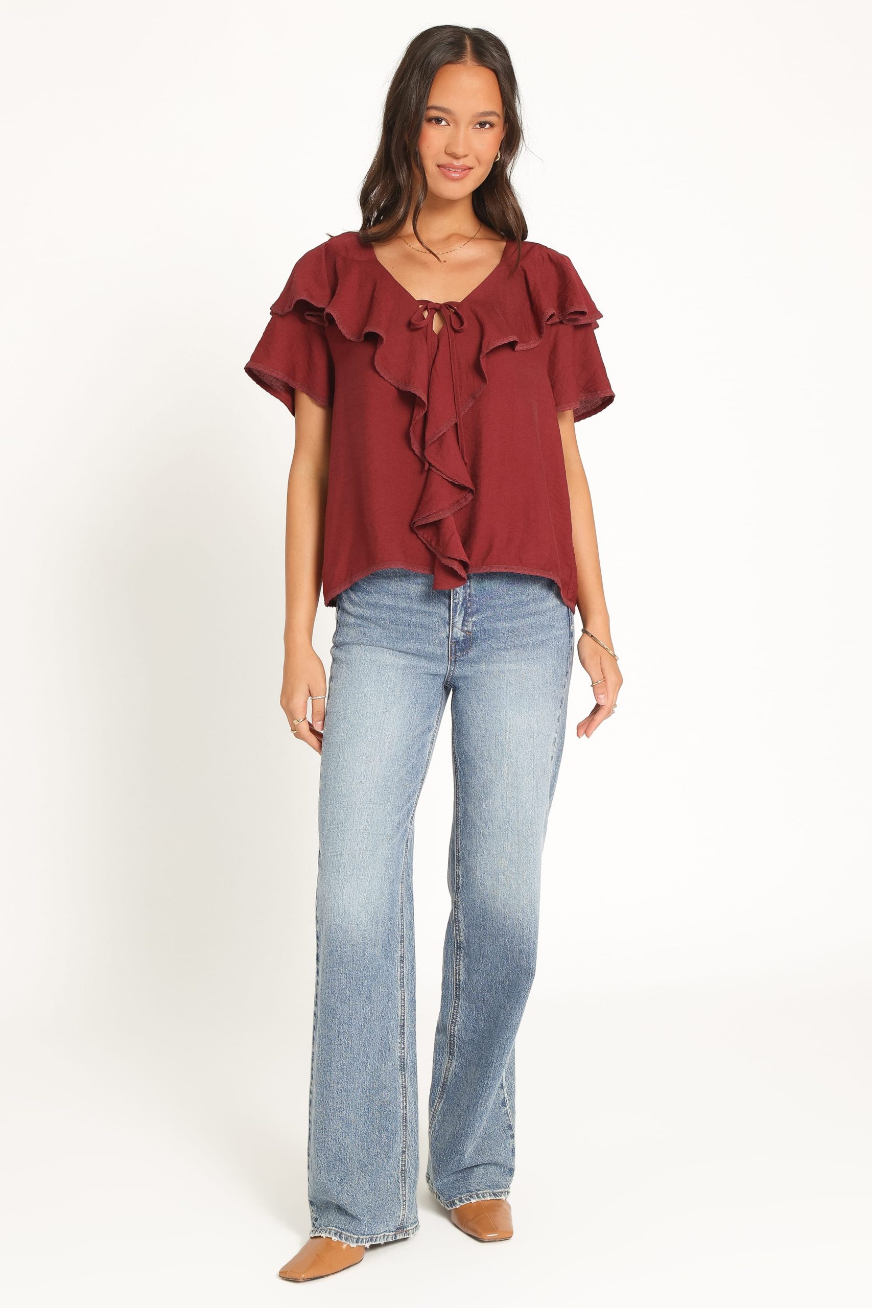 Delores Ruffle Top - Wine - Image 6