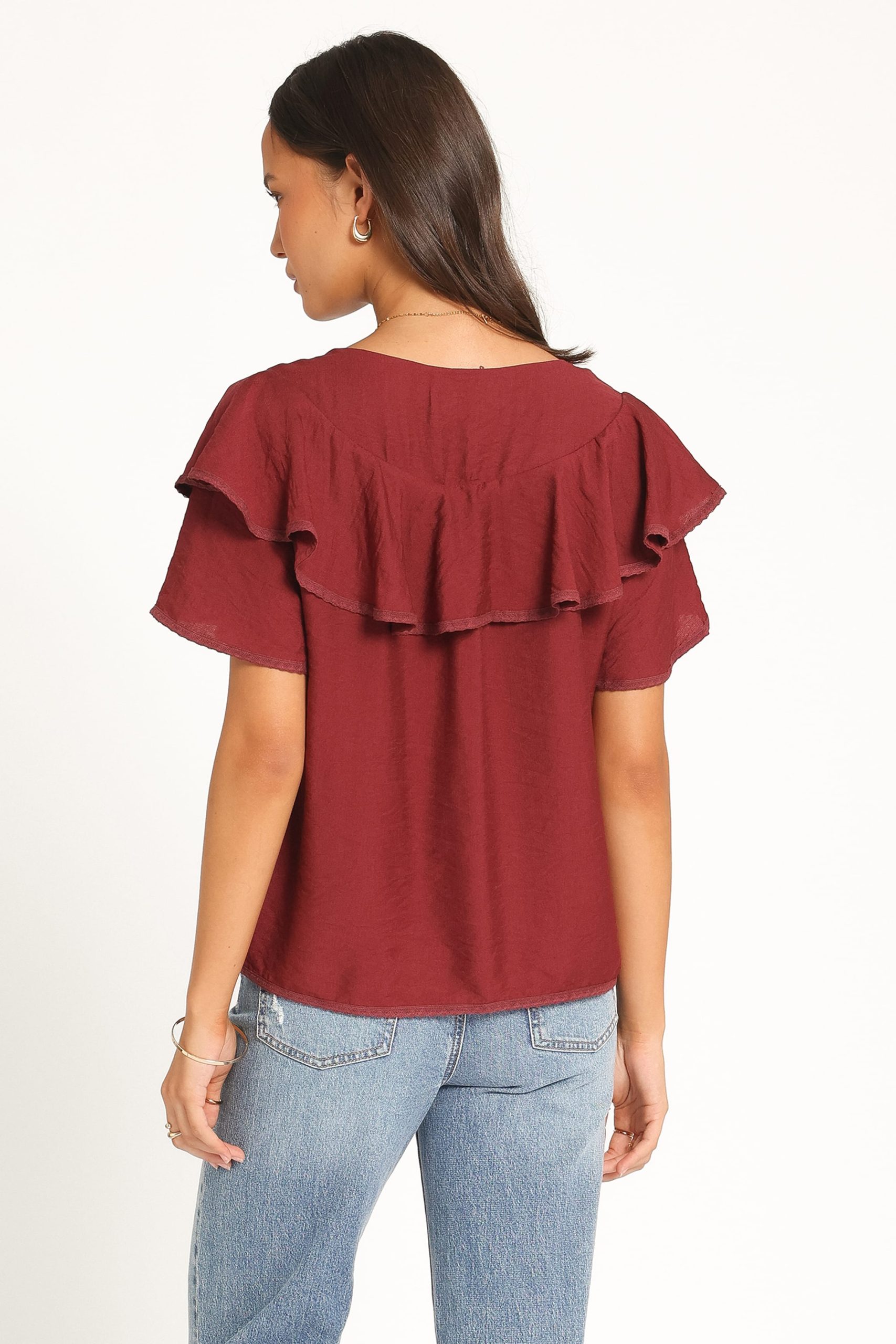 Delores Ruffle Top - Wine - Image 5