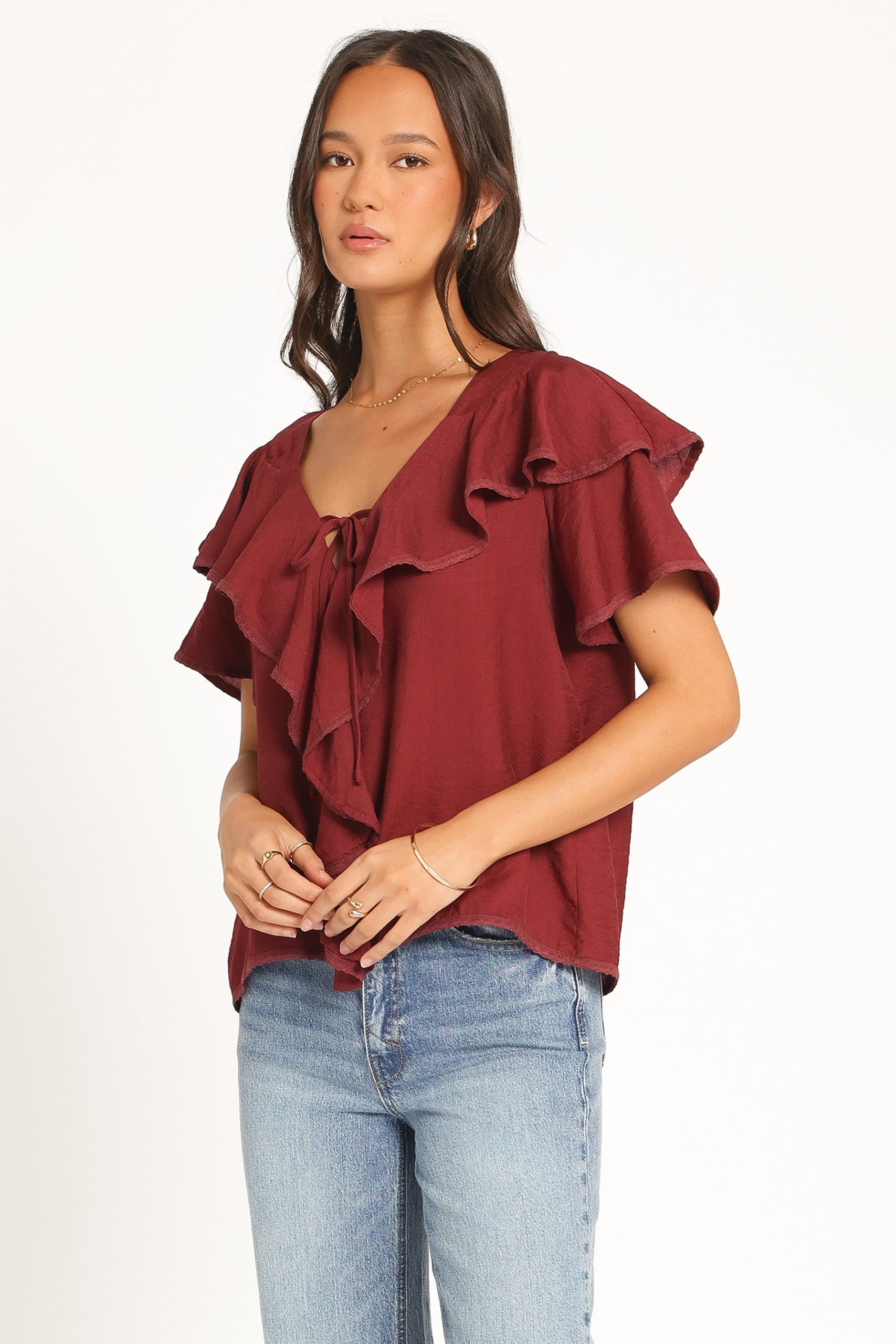 Delores Ruffle Top - Wine - Image 4