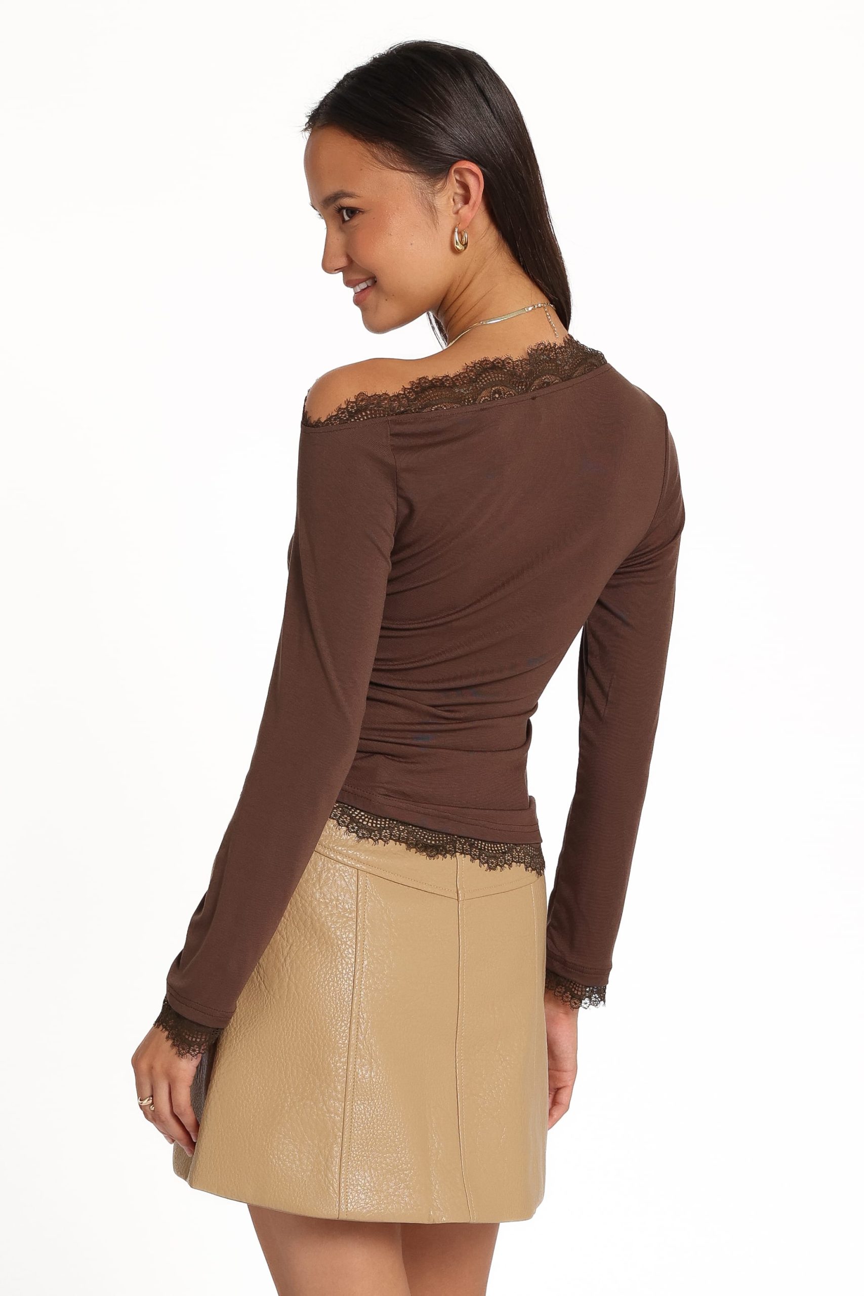 Nerida Lace Trim Knit Top - Chocolate - Image 4