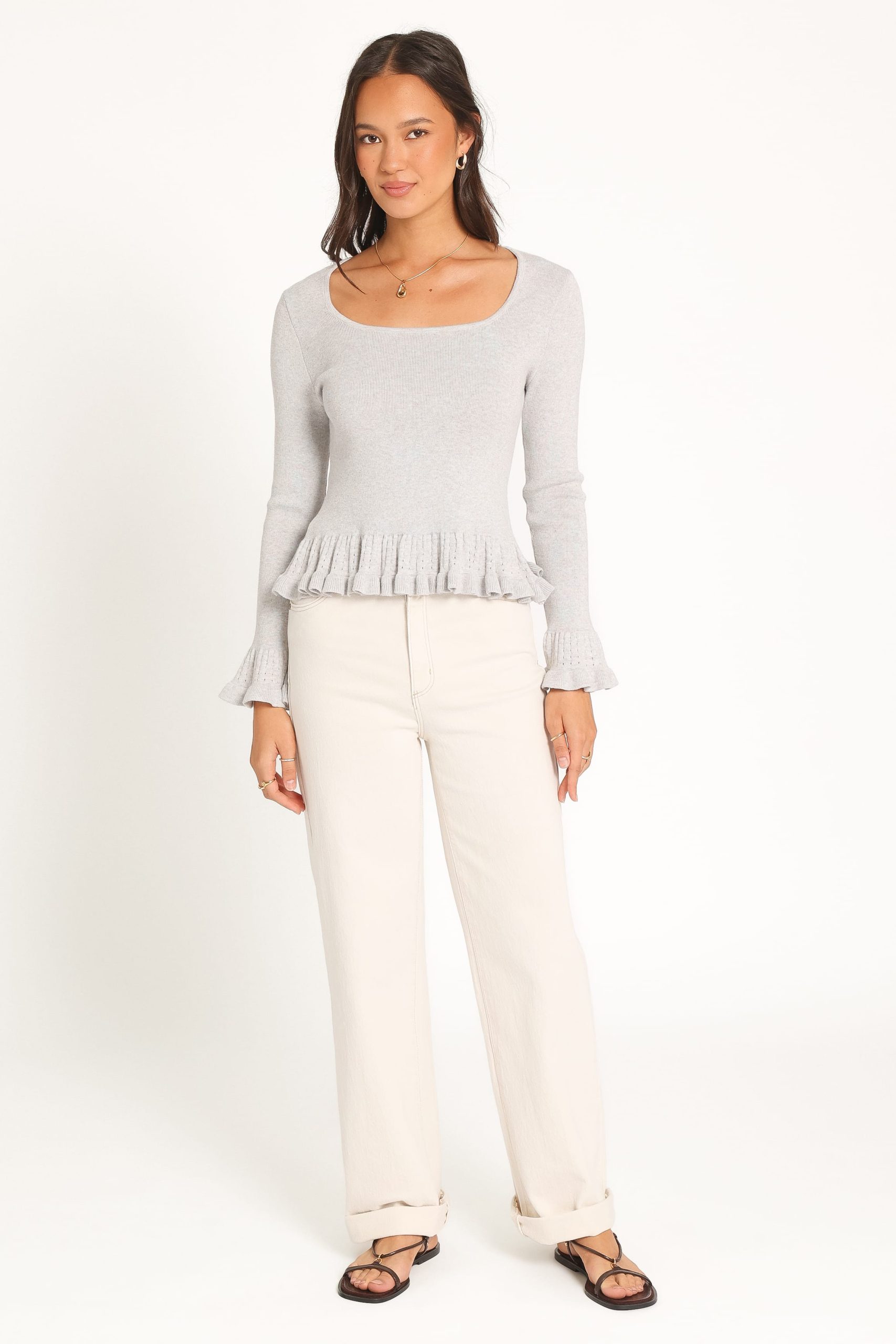 Odile Peplum Knit Top - Grey - Image 6
