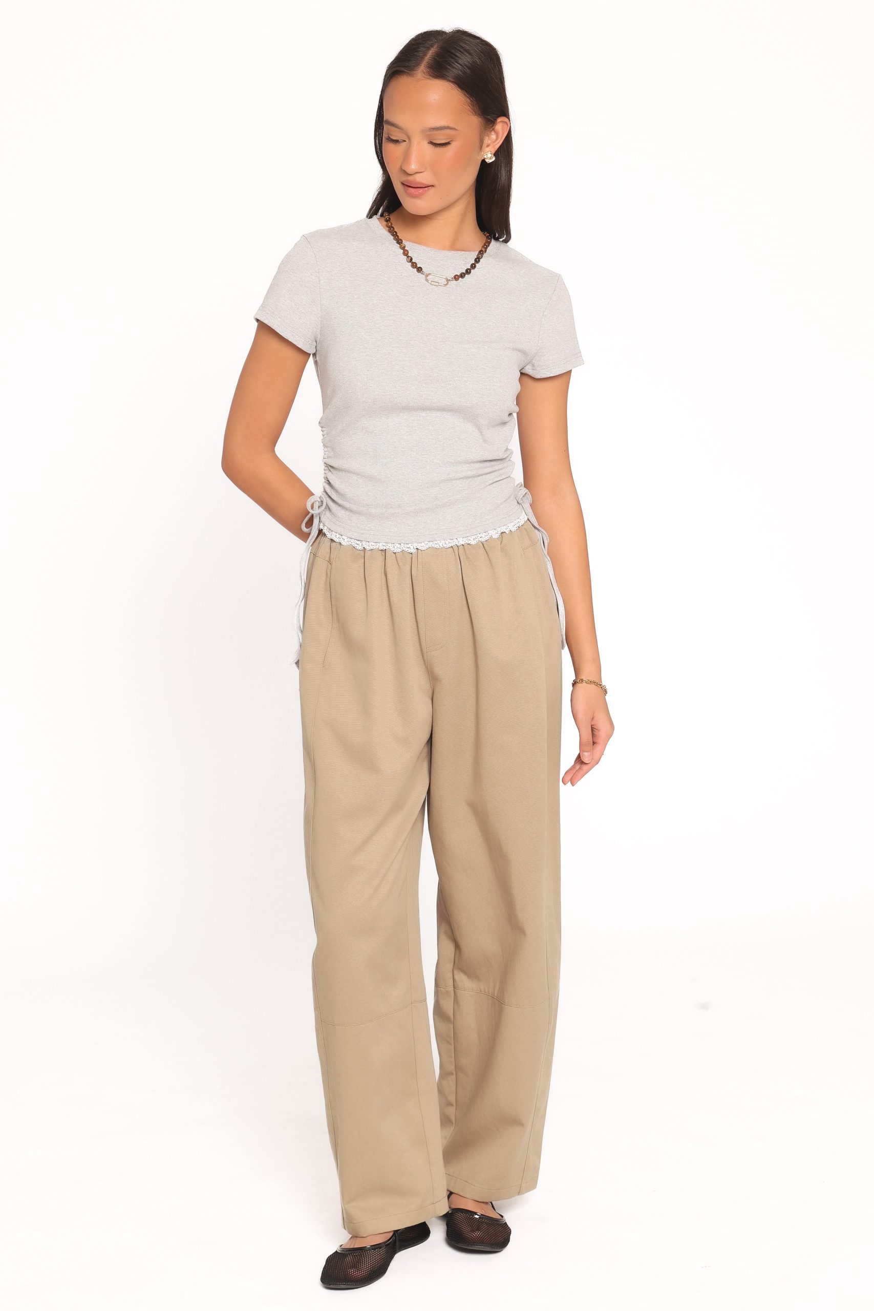 Tam Ruched Baby Tee - Light Grey Marl - Image 4